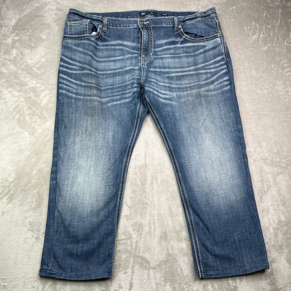 BKE Seth Jeans Men 46x32 Fit 46x29 Blue Medium Wash Whiskered Straight Leg Denim